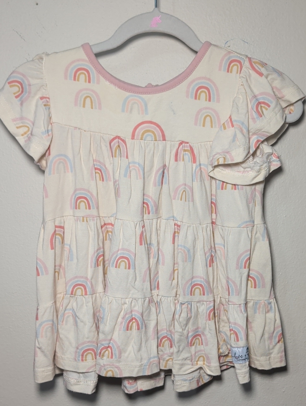 Love + Grow Tiered Rainbow Dress Cream Pink Cottagecore Boho Girls Size 3T